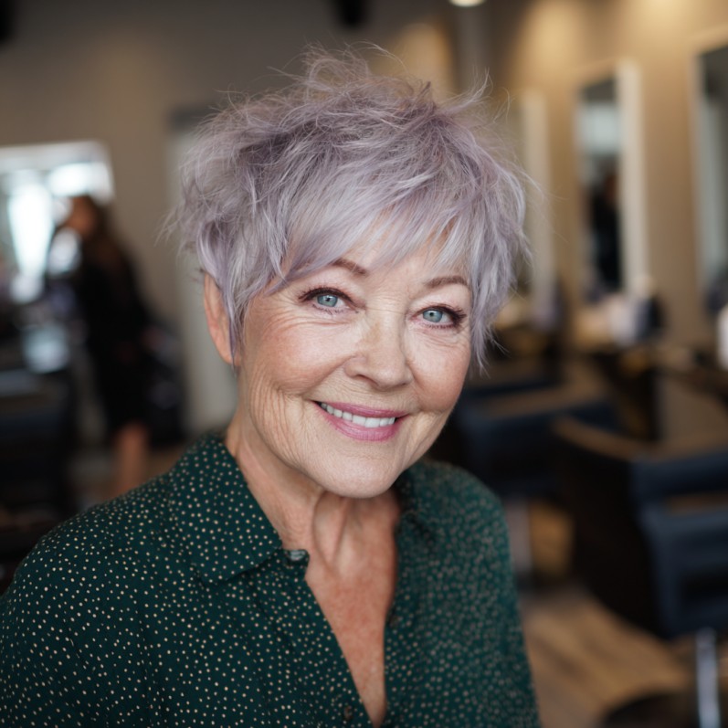 Choppy Lavender Pixie Cut with Playful Texture