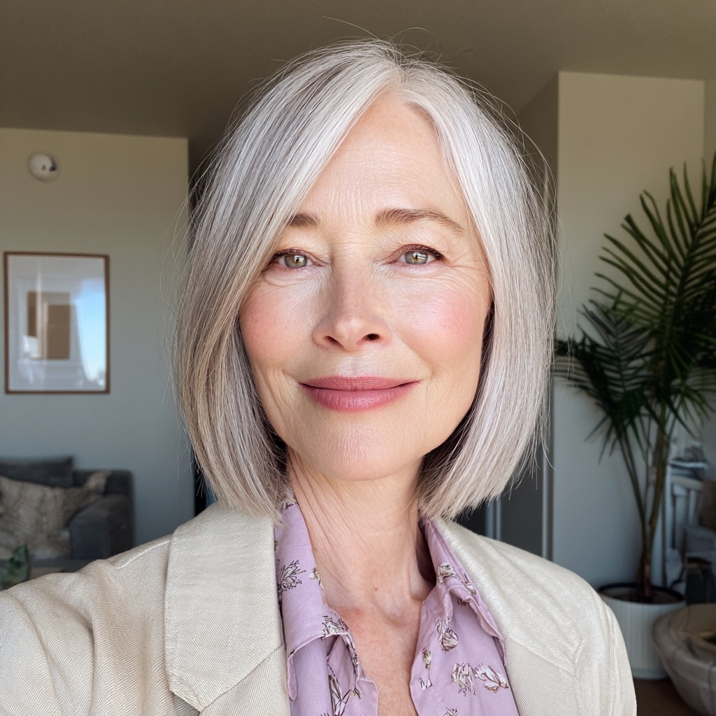 Classic Silver One-Length Bob with Soft Textured Ends