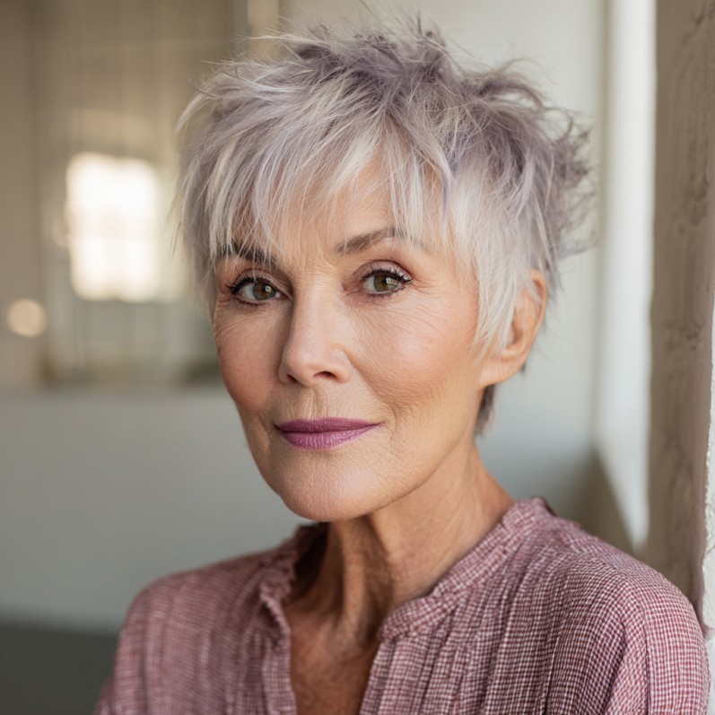Edgy Textured Pixie Cut with Subtle Lavender Highlights