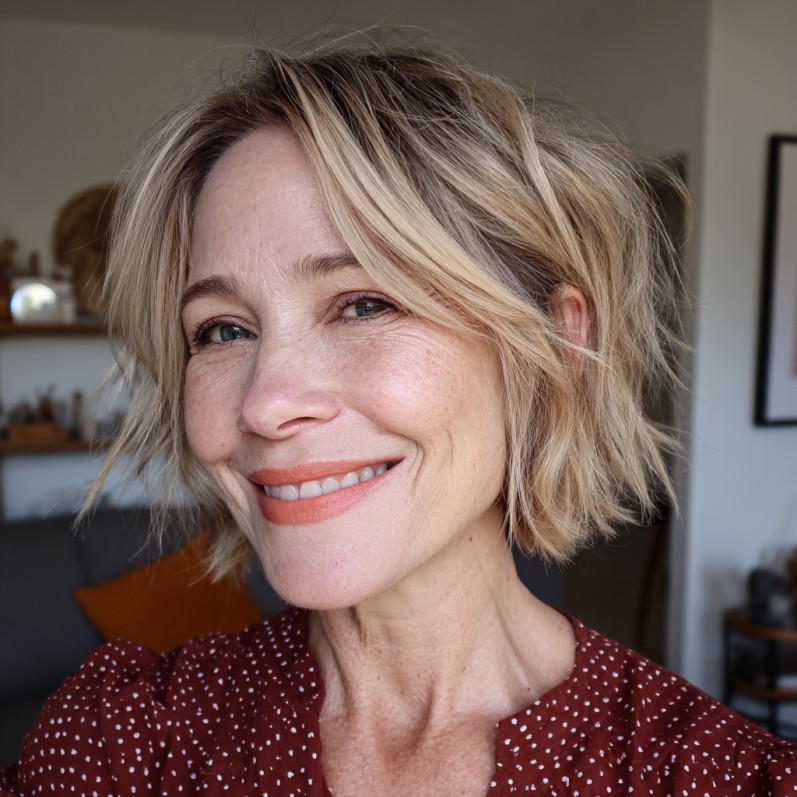 Effortlessly Chic Tousled Bob with Subtle Highlights