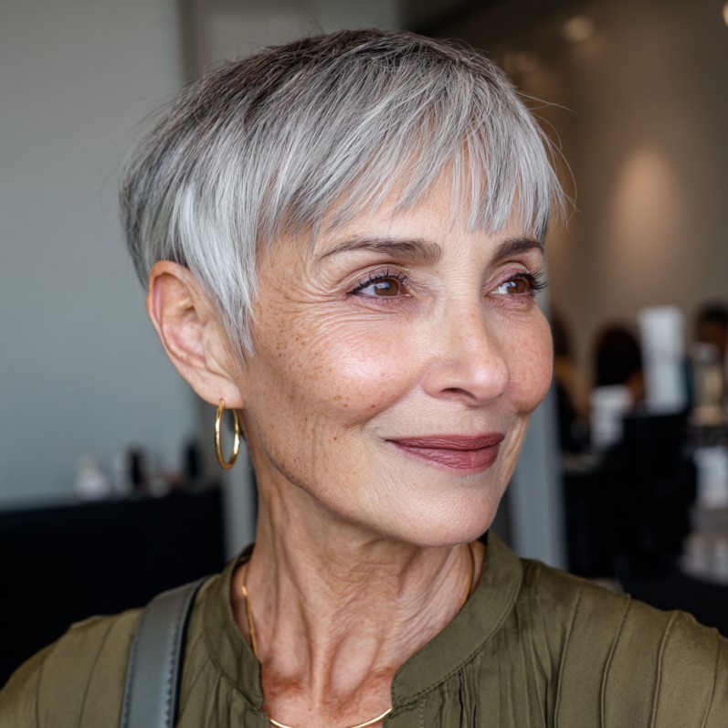 Elegant Short Angular Pixie with Soft Bangs