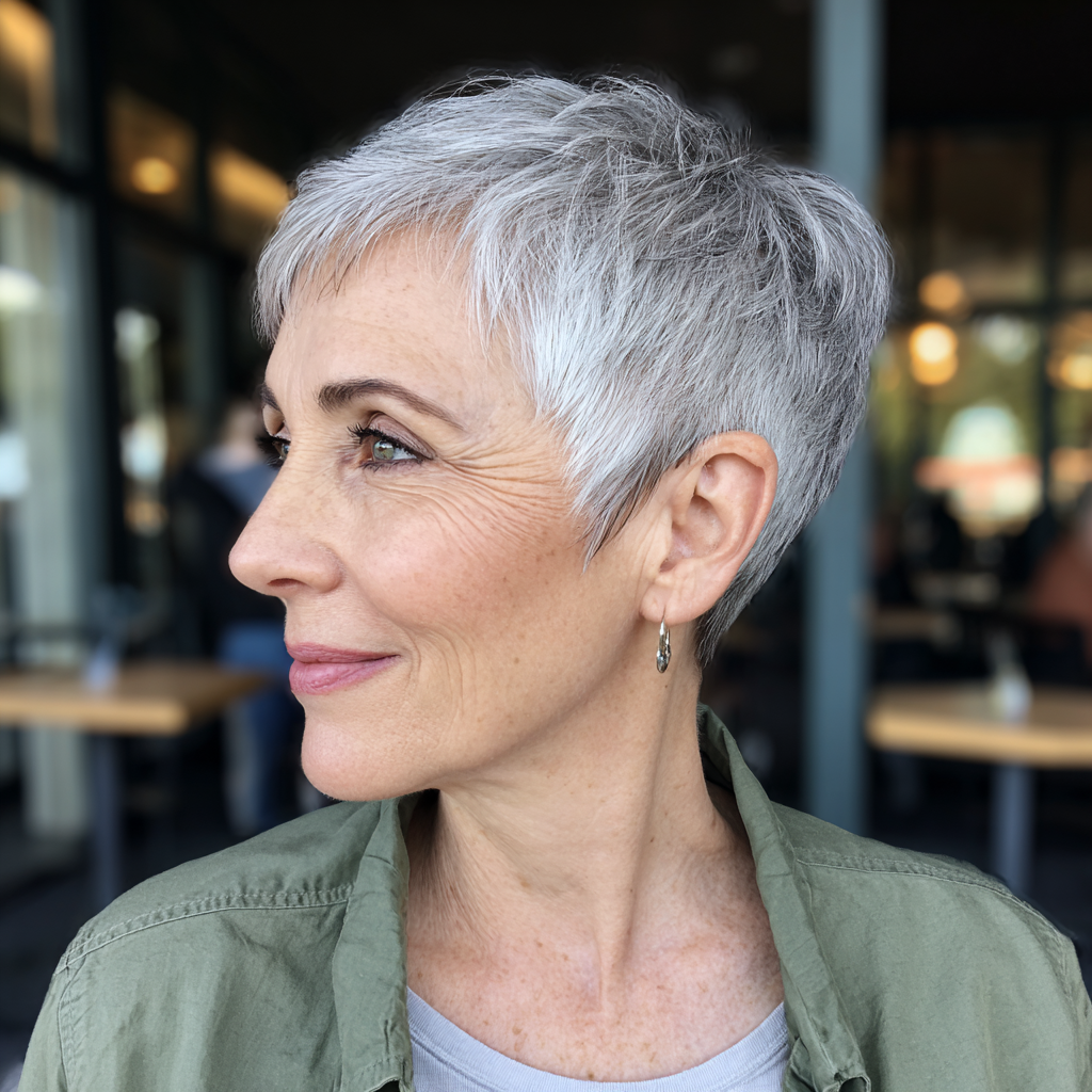Elegant Short Silver Pixie with Textured Layers