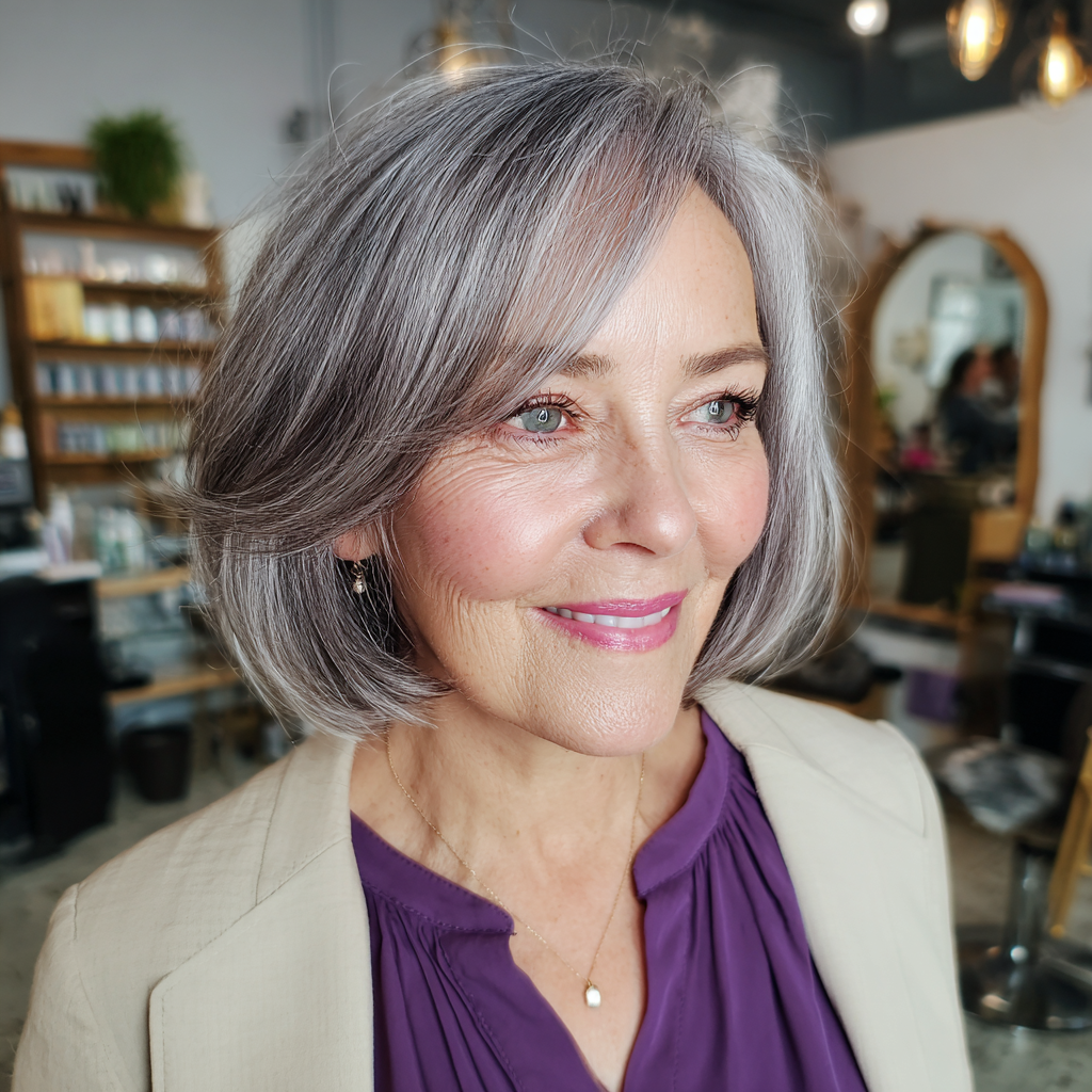 Elegant Silver Bob with Soft Flared Ends