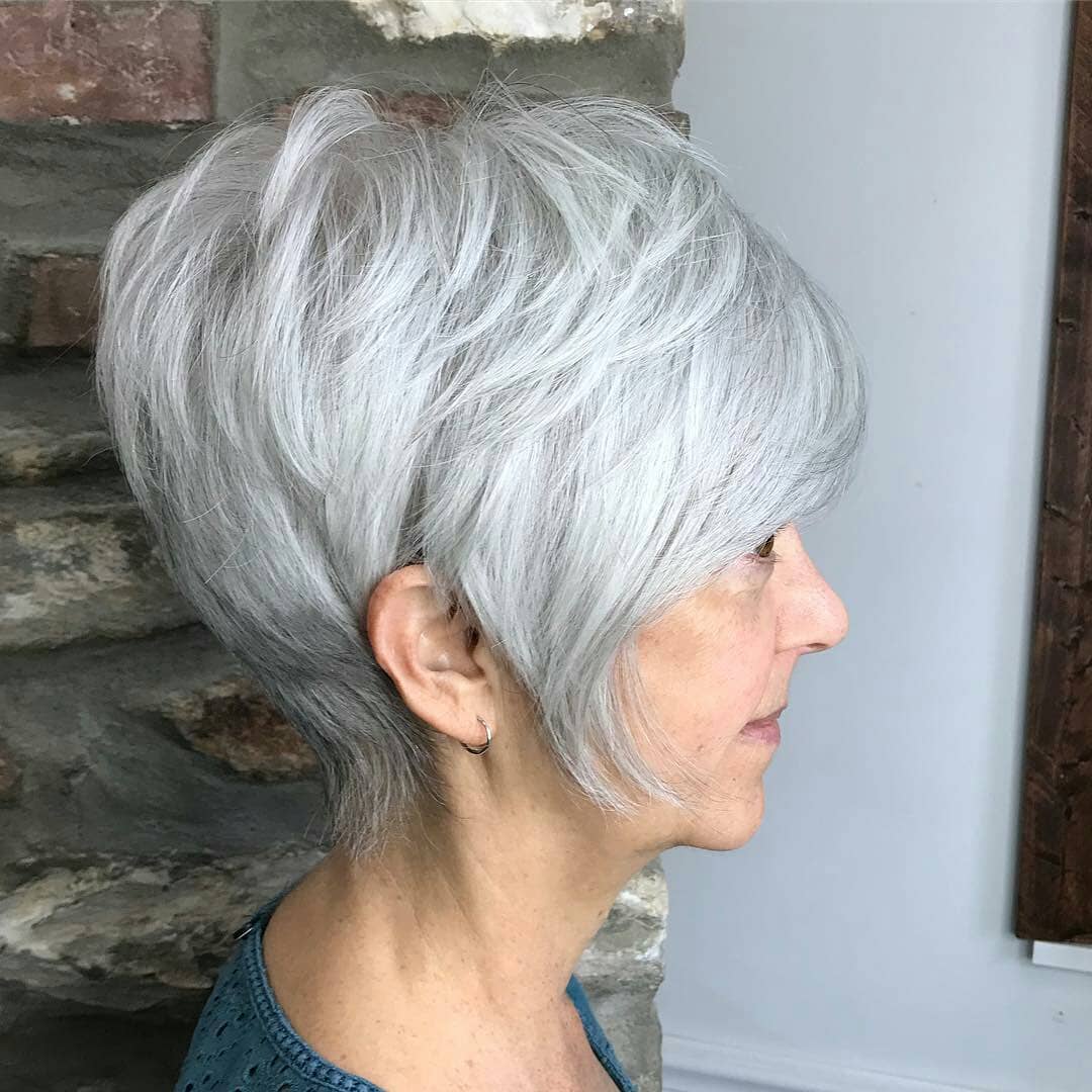 Elegant Silver Wispy Pixie Cut with Feathered Layers