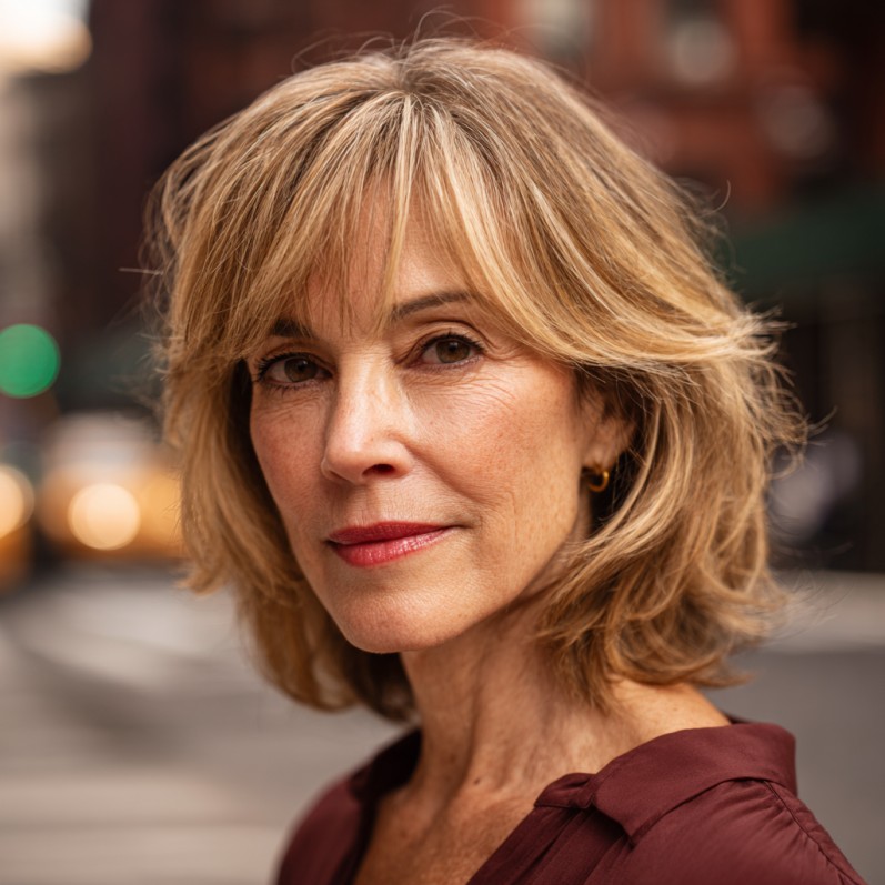 Elegant Textured Shoulder-Length Cut with Soft Bangs