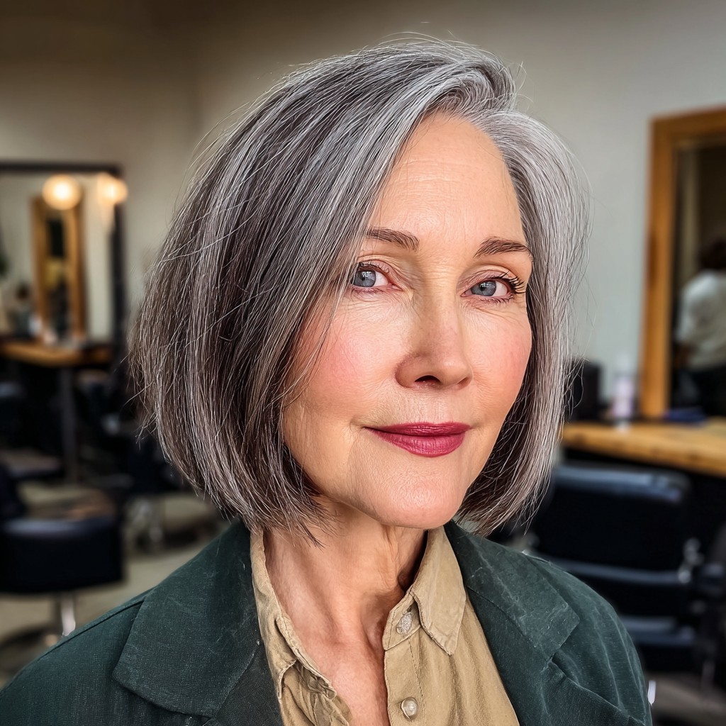Modern Silver One-Length Bob with Subtle Texture