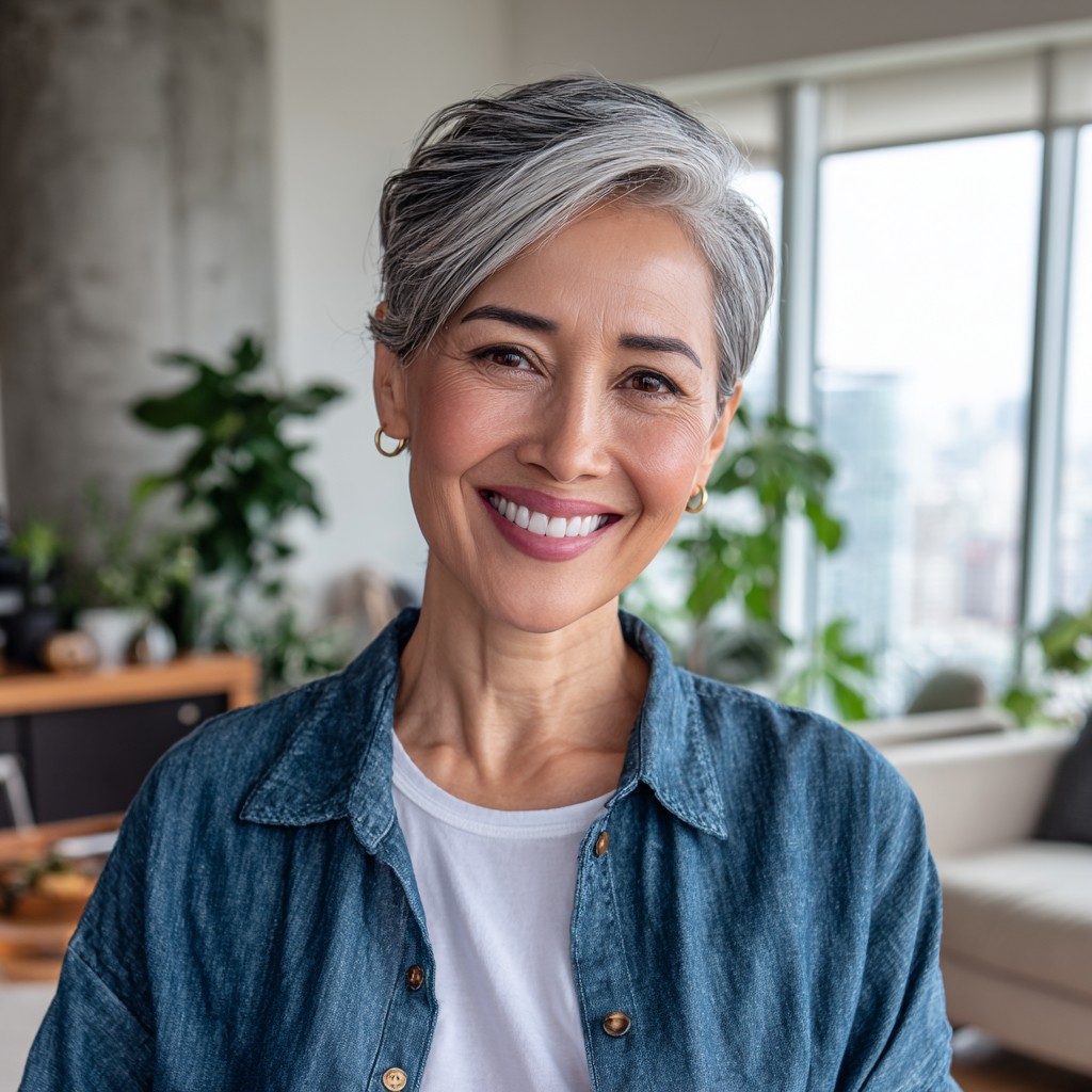 Modern Silver Pixie with Soft Textured Layers
