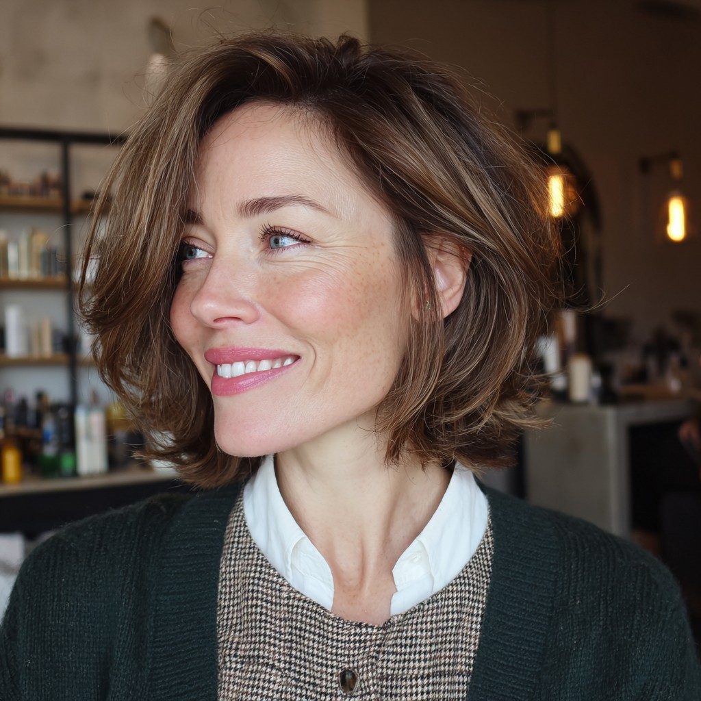 Modern Soft Layered Bob with Gentle Waves