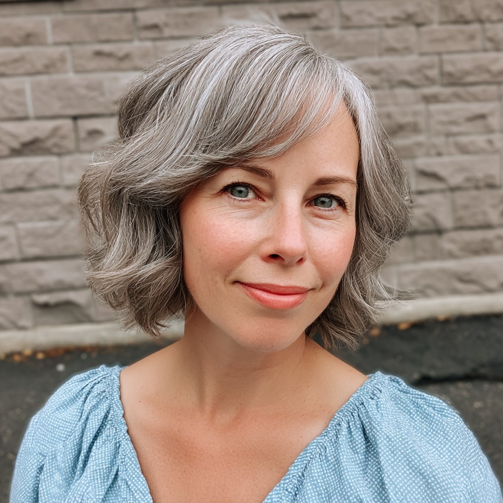 Modern Textured Gray Bob with Soft Waves