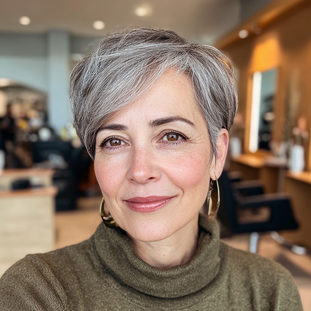 Modern Textured Silver Pixie Cut with Soft Layers