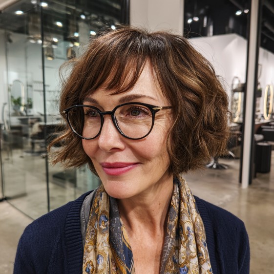 Playful Curly Bob with Soft Bangs