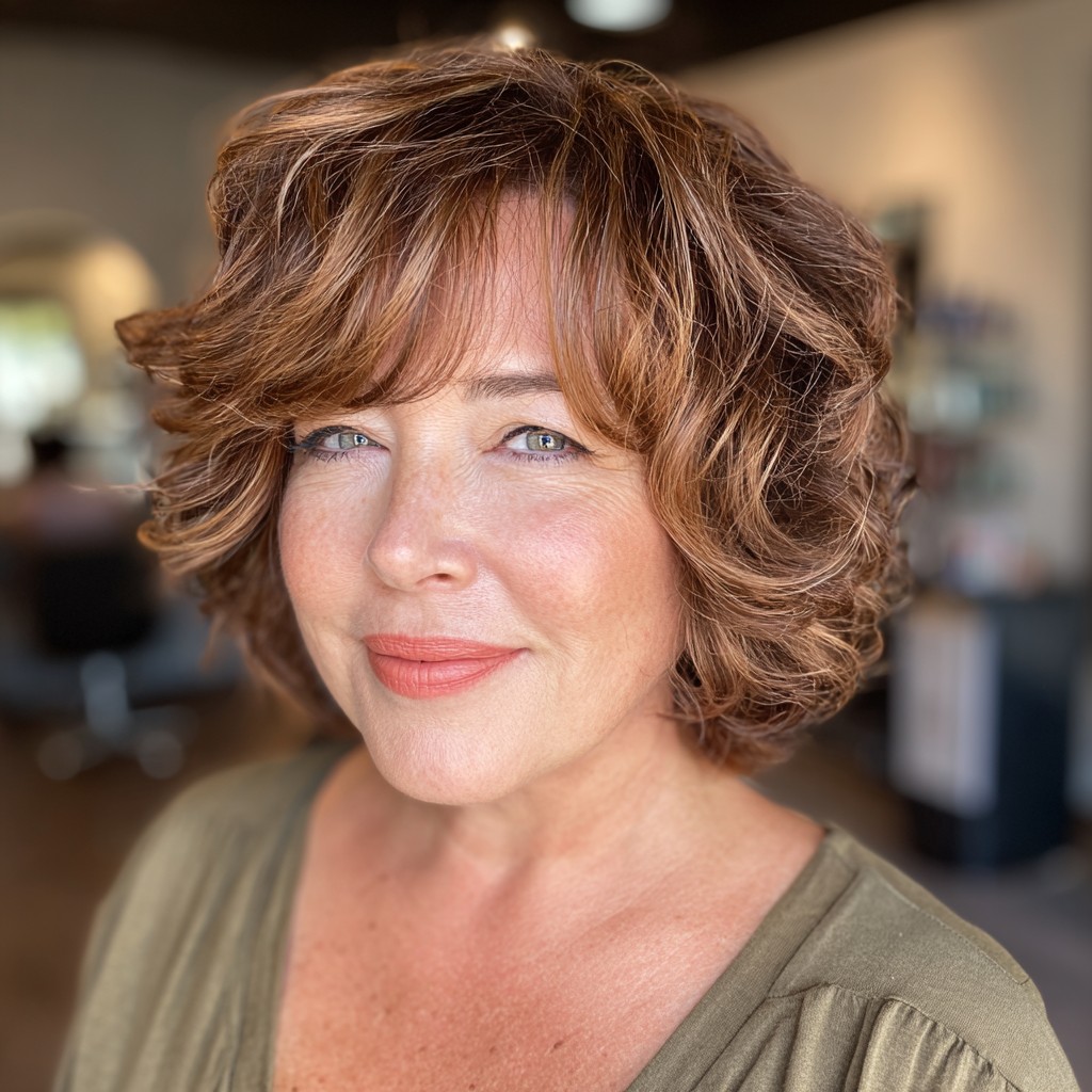 Playful Textured Curly Bob with Subtle Highlights