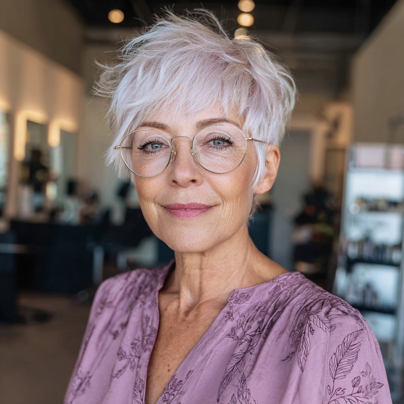 Playful Textured Pixie Cut with Light Lavender Tones