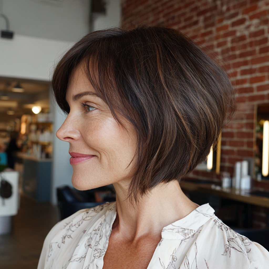 Sleek Angled Bob with Soft Brown Highlights