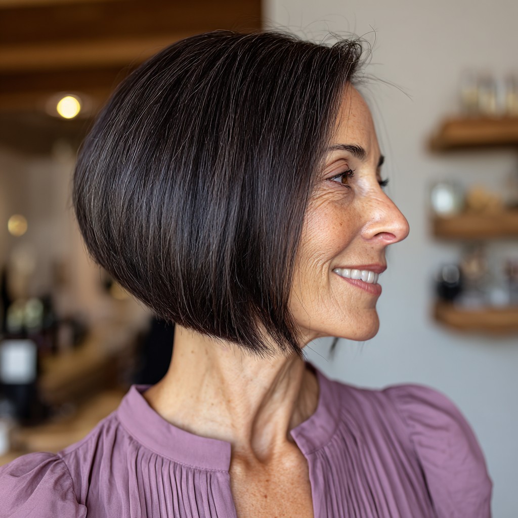 Sleek Angled Bob with Subtle Silver Highlights