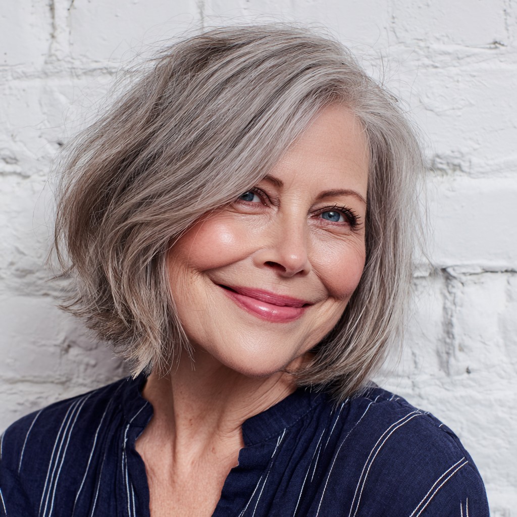 Soft Gray Chin-Length Bob with Subtle Layers