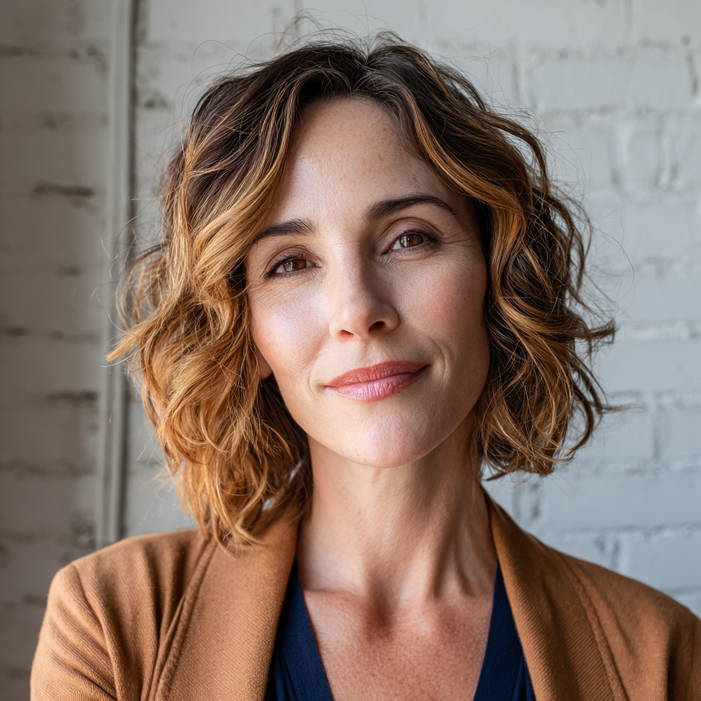 Softly Defined Curly Bob with Warm Highlights