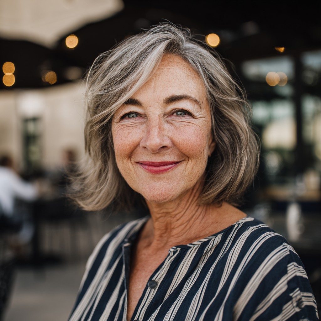 Softly Layered Ashen Gray Cut with Natural Volume