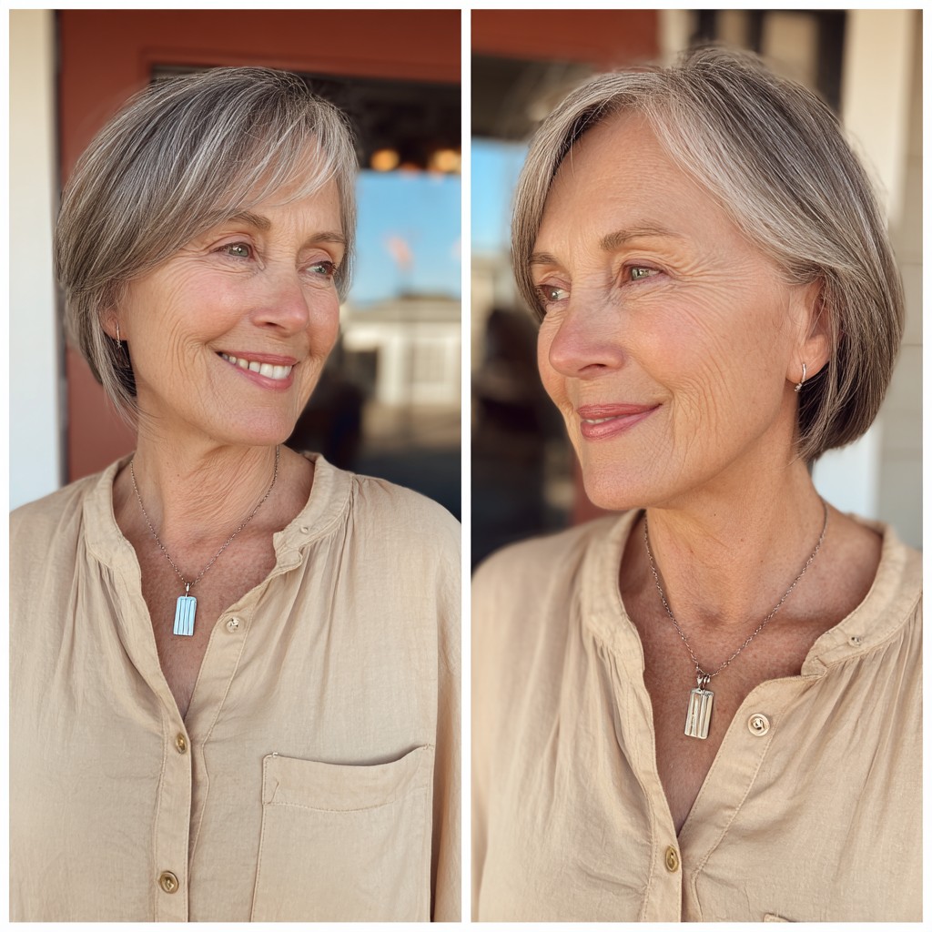 Softly Layered Gray Bob with Subtle Movement