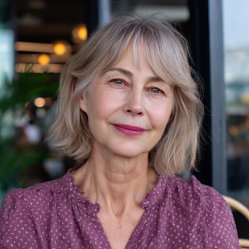 Softly Layered Shoulder-Length Cut with Light Silver Highlights