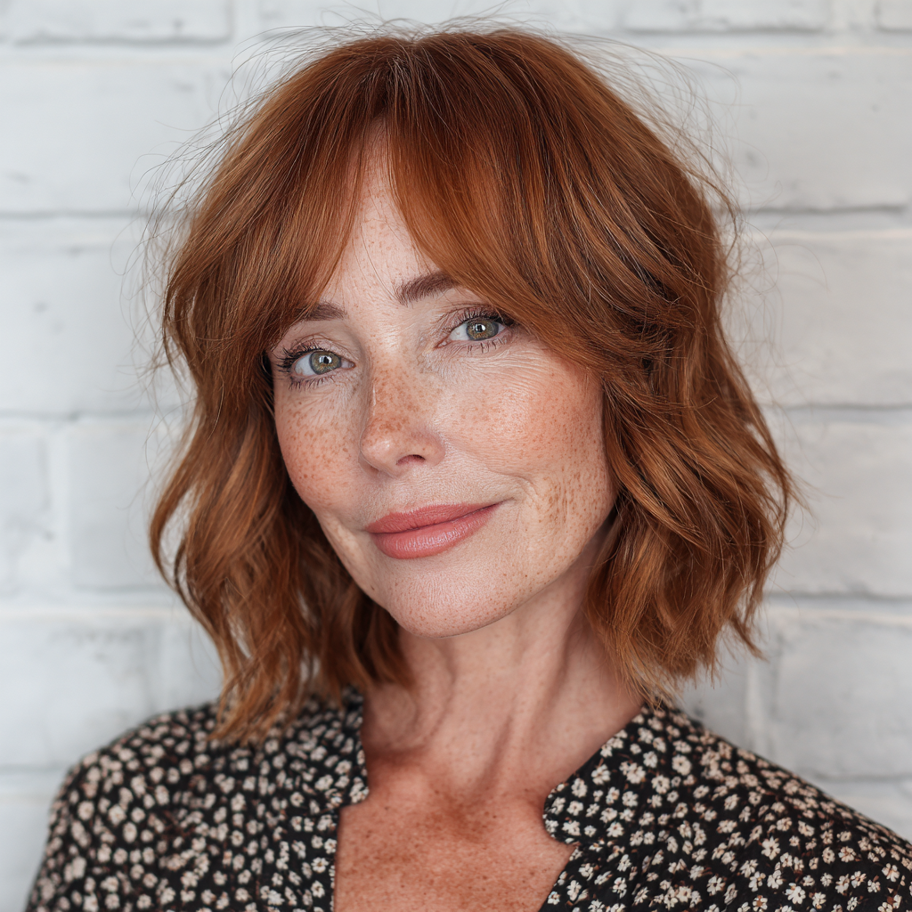Softly Textured Lob with Wispy Bangs