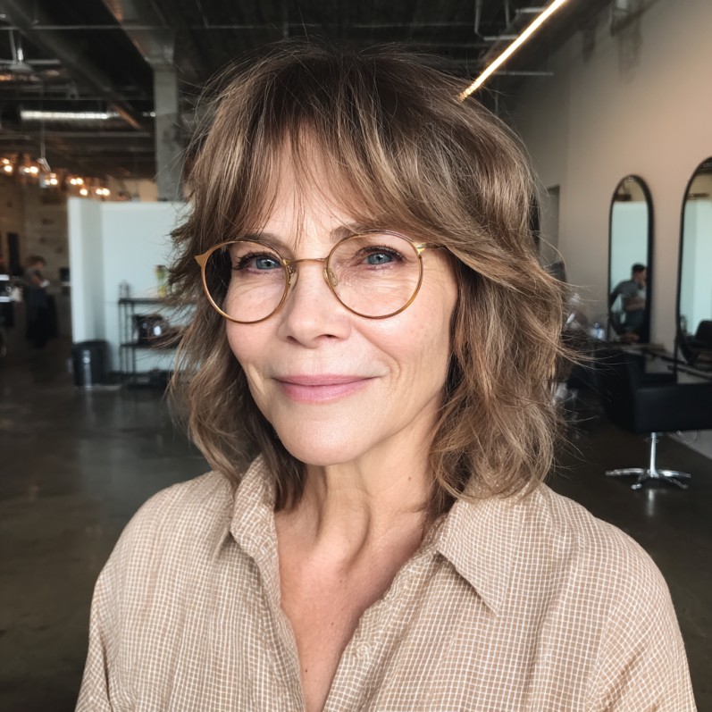 Softly Textured Mid-Length Cut with Wispy Bangs