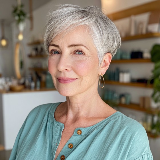 Softly Textured Short Crop with Side-Swept Bangs