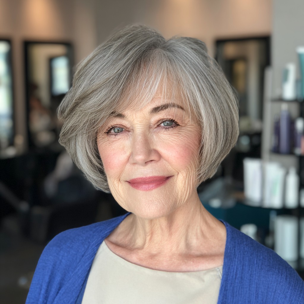 Softly Textured Silver Bob with Gentle Layers