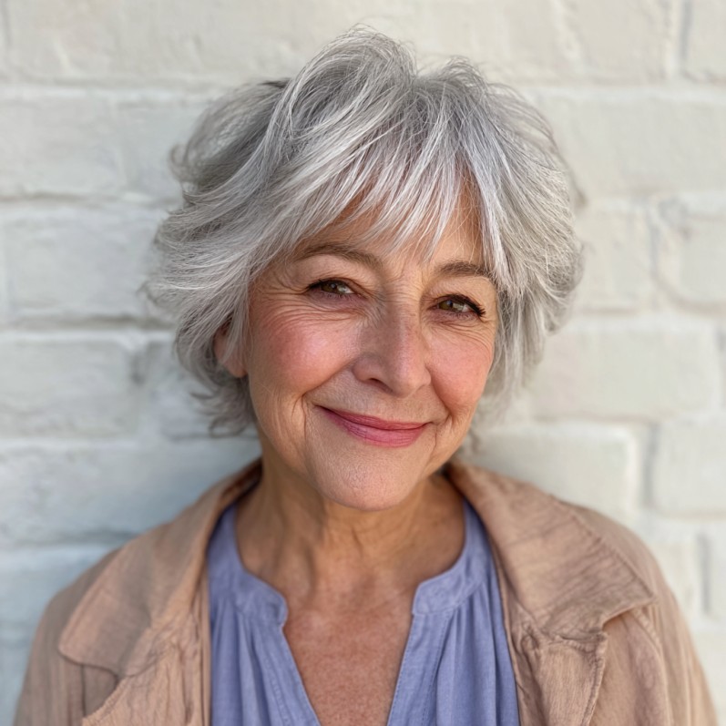 Softly Textured Silver Crop with Gentle Layers