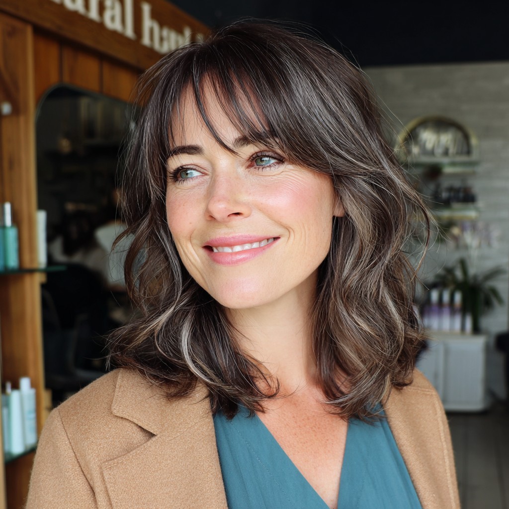 Stylish Mid-Length Soft Layered Cut with Face-Framing Bangs