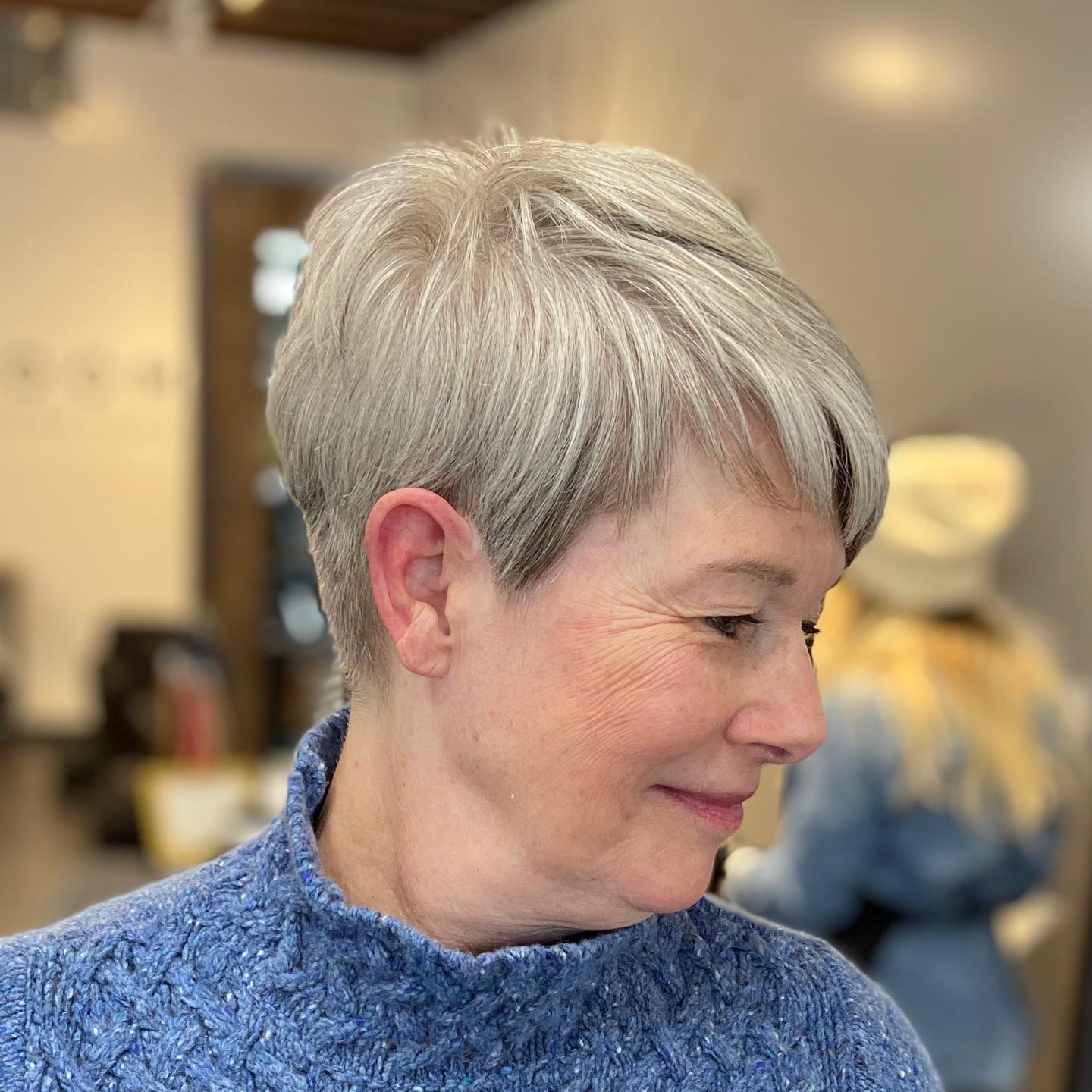 Stylish Silver Wispy Pixie Cut with Soft Layers