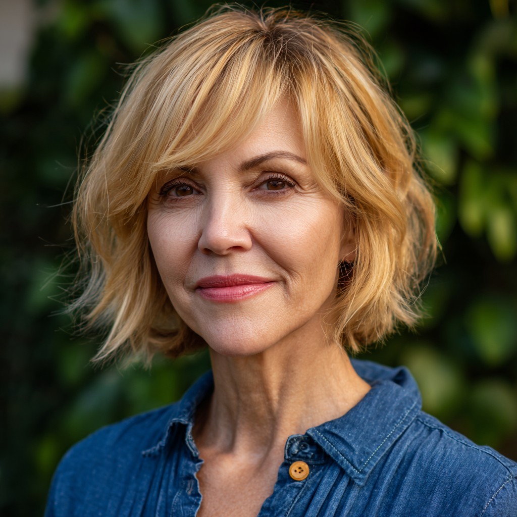 Stylish Soft Blonde Chin-Length Bob with Subtle Waves