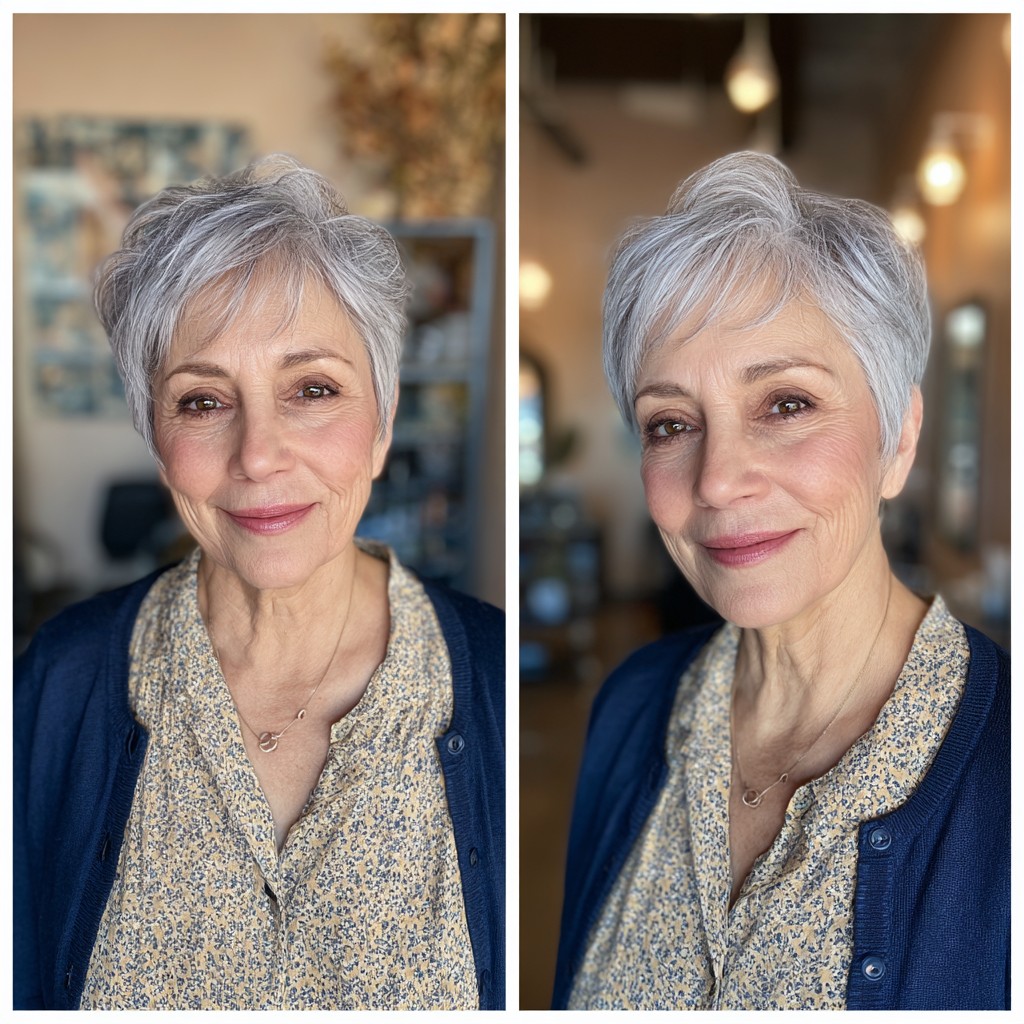 Stylish Textured Silver Pixie with Volume