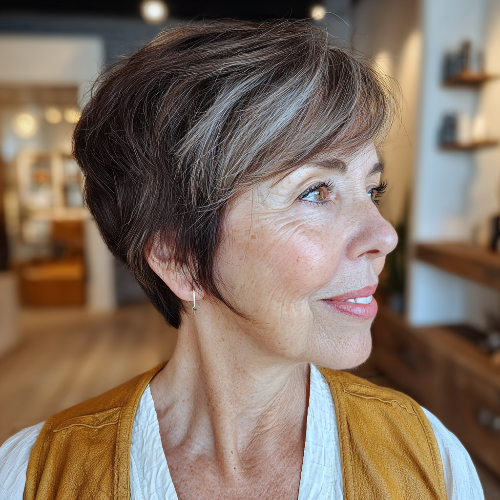 Textured Ash Brown Pixie with Subtle Highlights