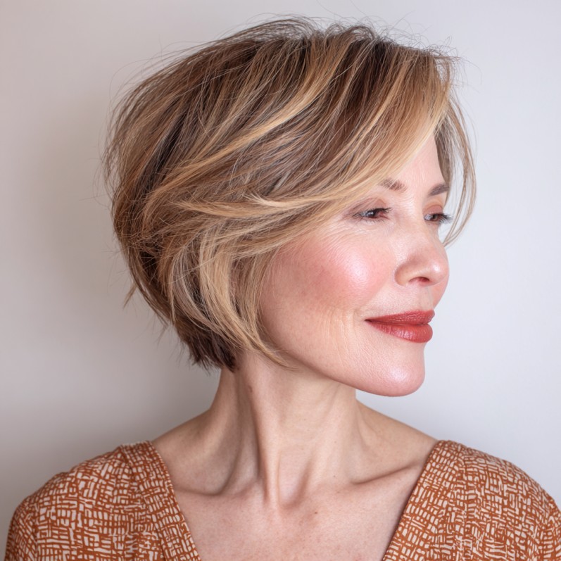 Textured Asymmetrical Bob with Soft Highlights