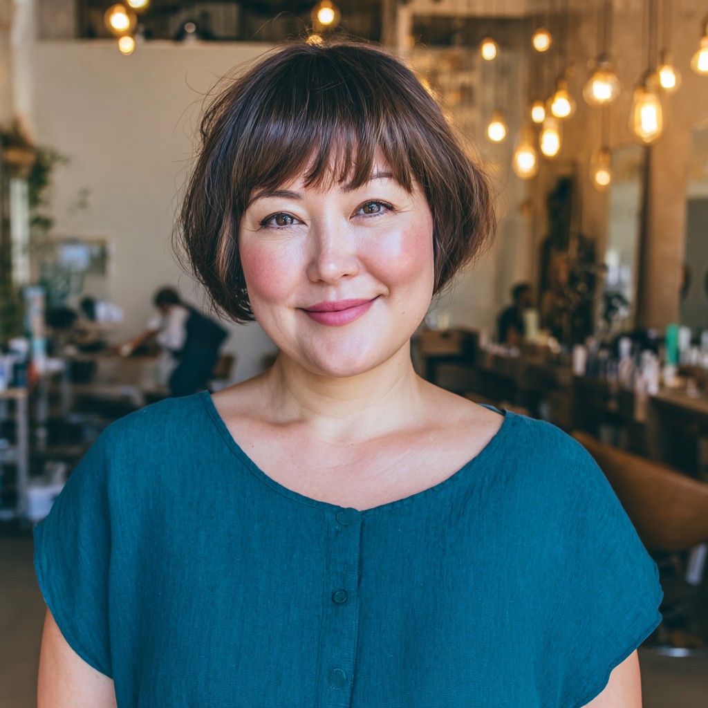 Textured Chin-Length Bob with Soft Side Fringe