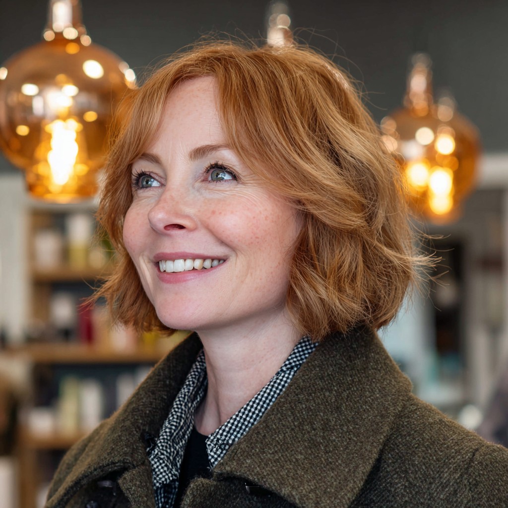 Textured Copper Lob with Soft Waves