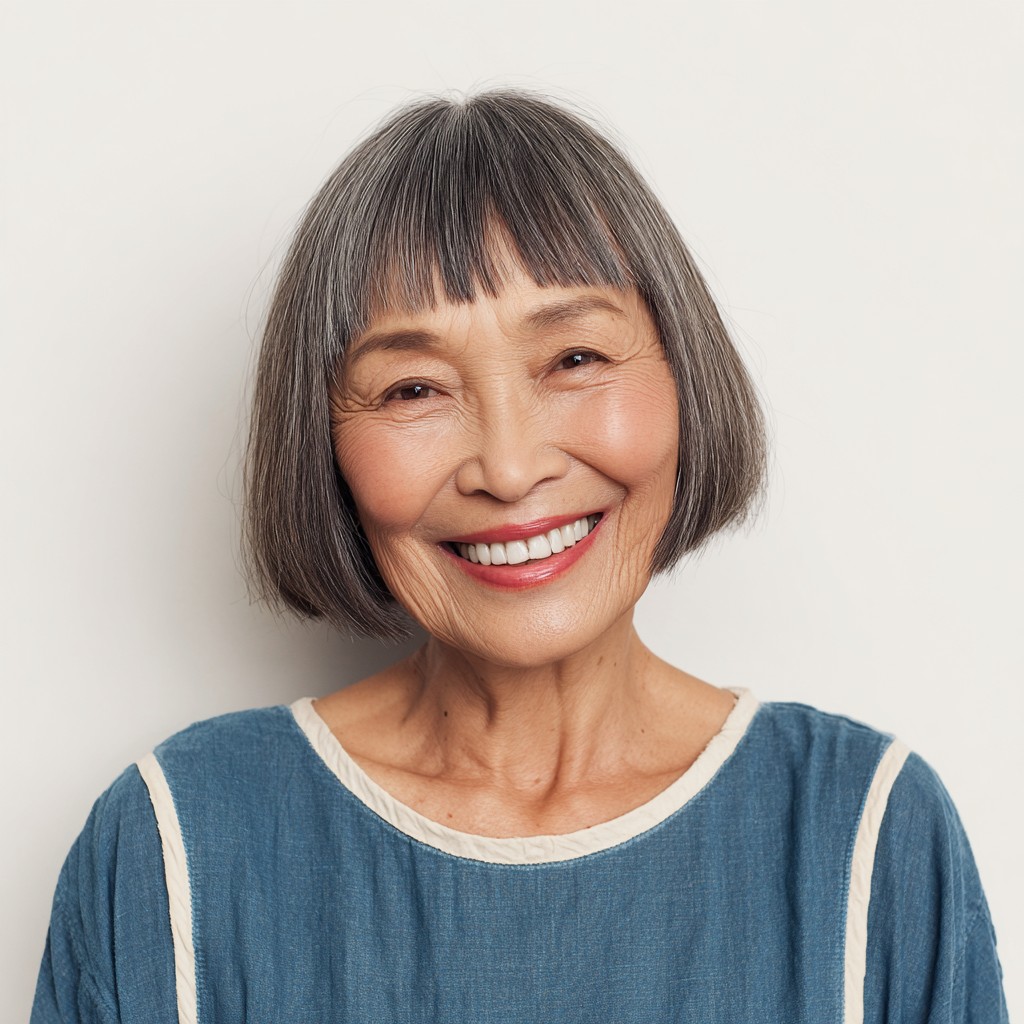 Textured Gray Bob with Soft Bangs