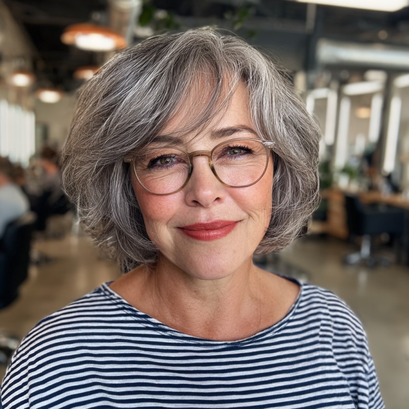 Textured Gray Bob with Soft Volume