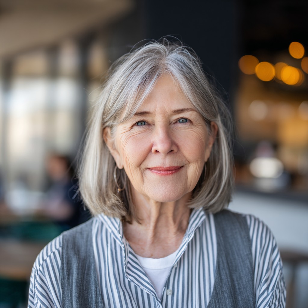 Textured Gray Lob with Subtle Face-Framing Layers