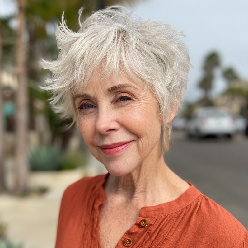 Textured Platinum Pixie Shag with Playful Layers