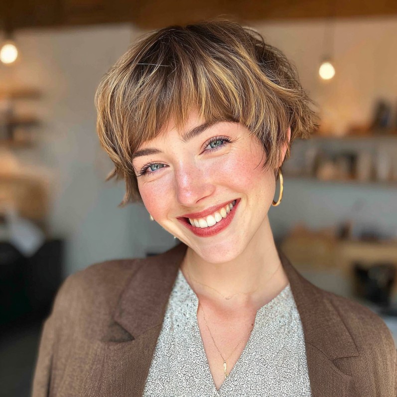 Textured Short Crop with Soft Face-Framing Layers