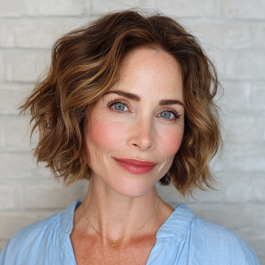 Textured Short Curly Bob with Warm Highlights