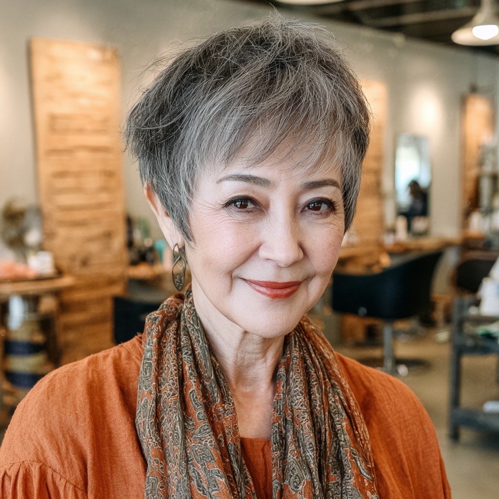 Textured Short Gray Cut with Subtle Layers