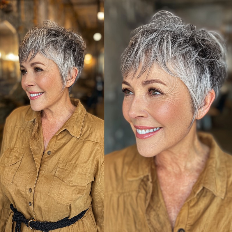 Textured Silver Angular Pixie Cut with Soft Volume