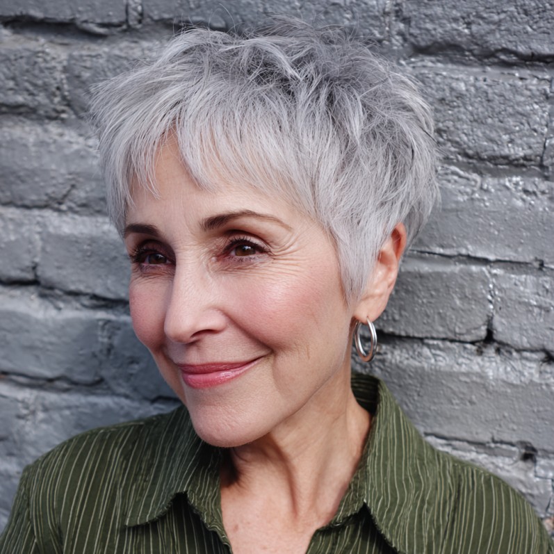 Textured Silver Angular Pixie Cut