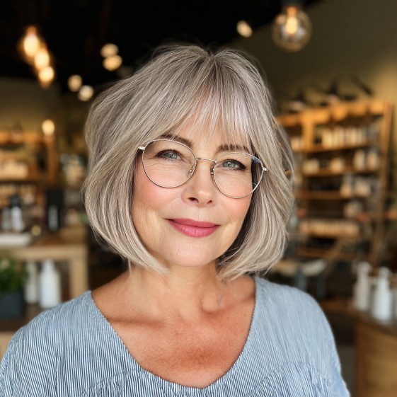 Textured Silver Bob with Wispy Bangs