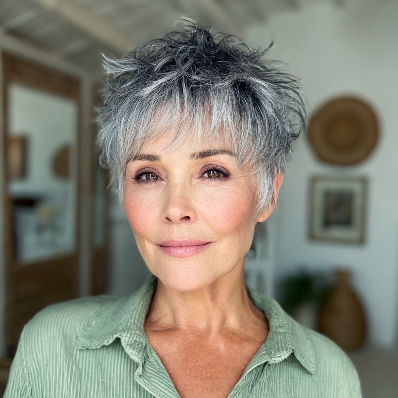Textured Silver Pixie Cut with Playful Layers