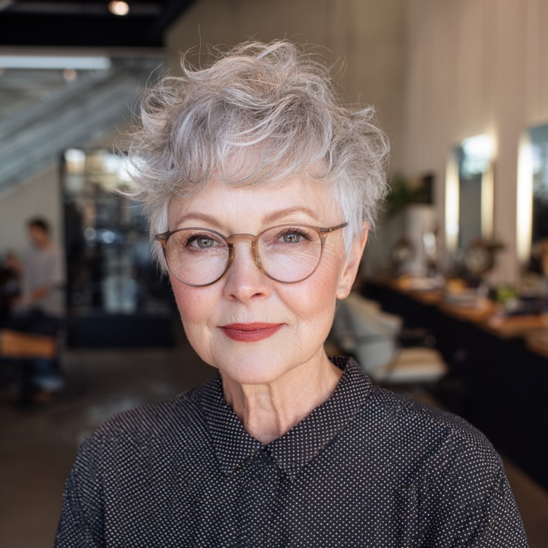 Textured Silver Pixie Cut with Playful Volume
