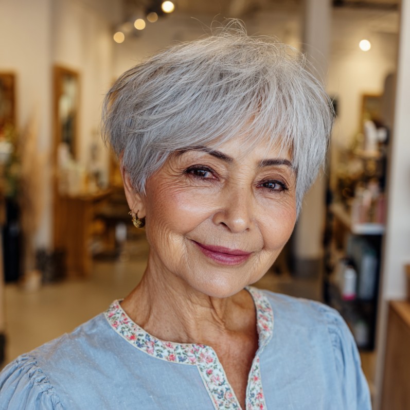 Textured Silver Pixie Cut with Soft Layers